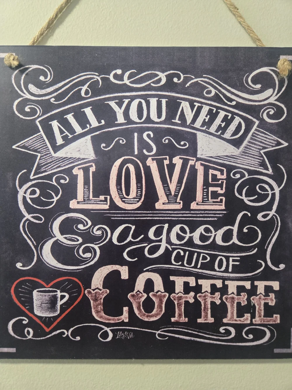 Chalkboard-Style 'Love & Coffee' Wall Plaque in Black and Pink